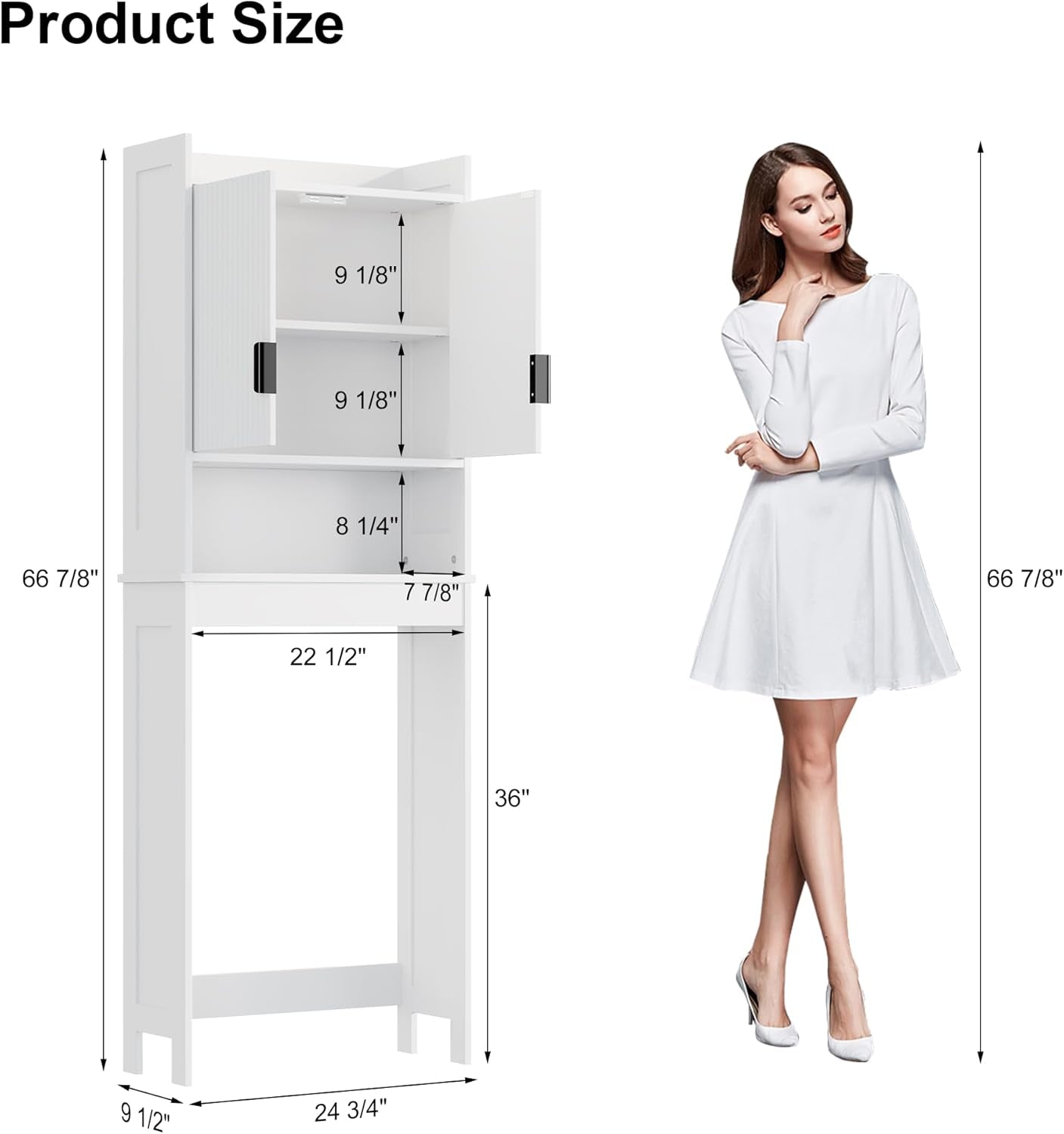 Over the Toilet Storage Cabinet,Behind Toilet Bathroom Organizer with Anti-Tip,Space-Saving Toilet Shelf with Storage,Stylish Wave Pattern & Hidden Handle,Bathroom Shelf for Restroom/Laundry