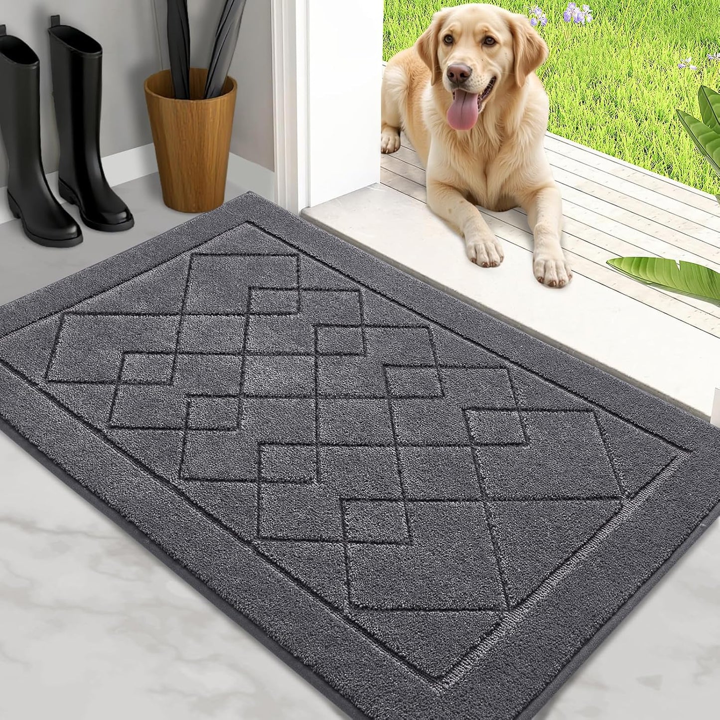 Dirt Trapper Door Mat 20" X 32", Washable Indoor Doormat Rubber Backing Non Slip, Resist Dirt and Absorbent Entrance Mat, Low Profile inside Floor Mats for Front Back Door and Entryway, Grey