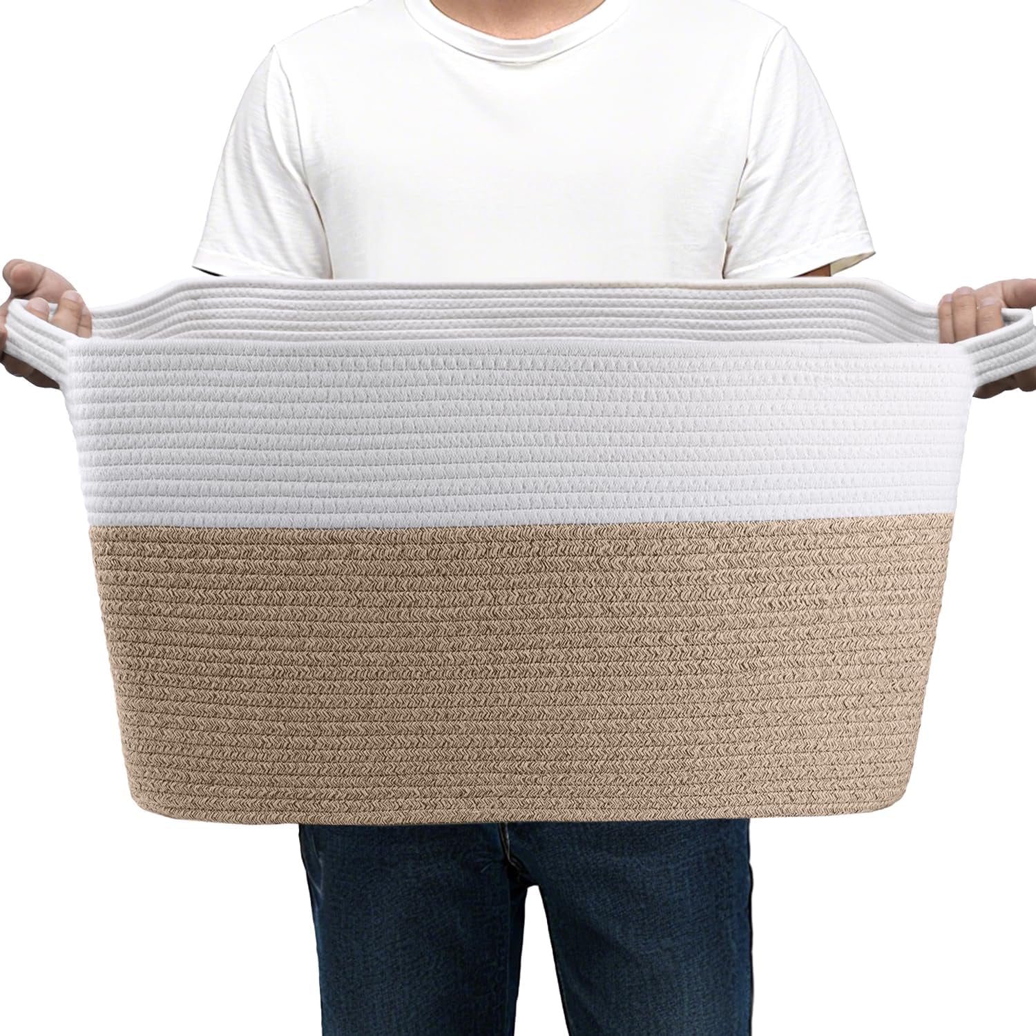 75L Large Cotton Rope Basket 22" X 17" X 12",Large Blanket Basket with Handle,Woven Baskets for Storage,Storage Baskets for Organizing