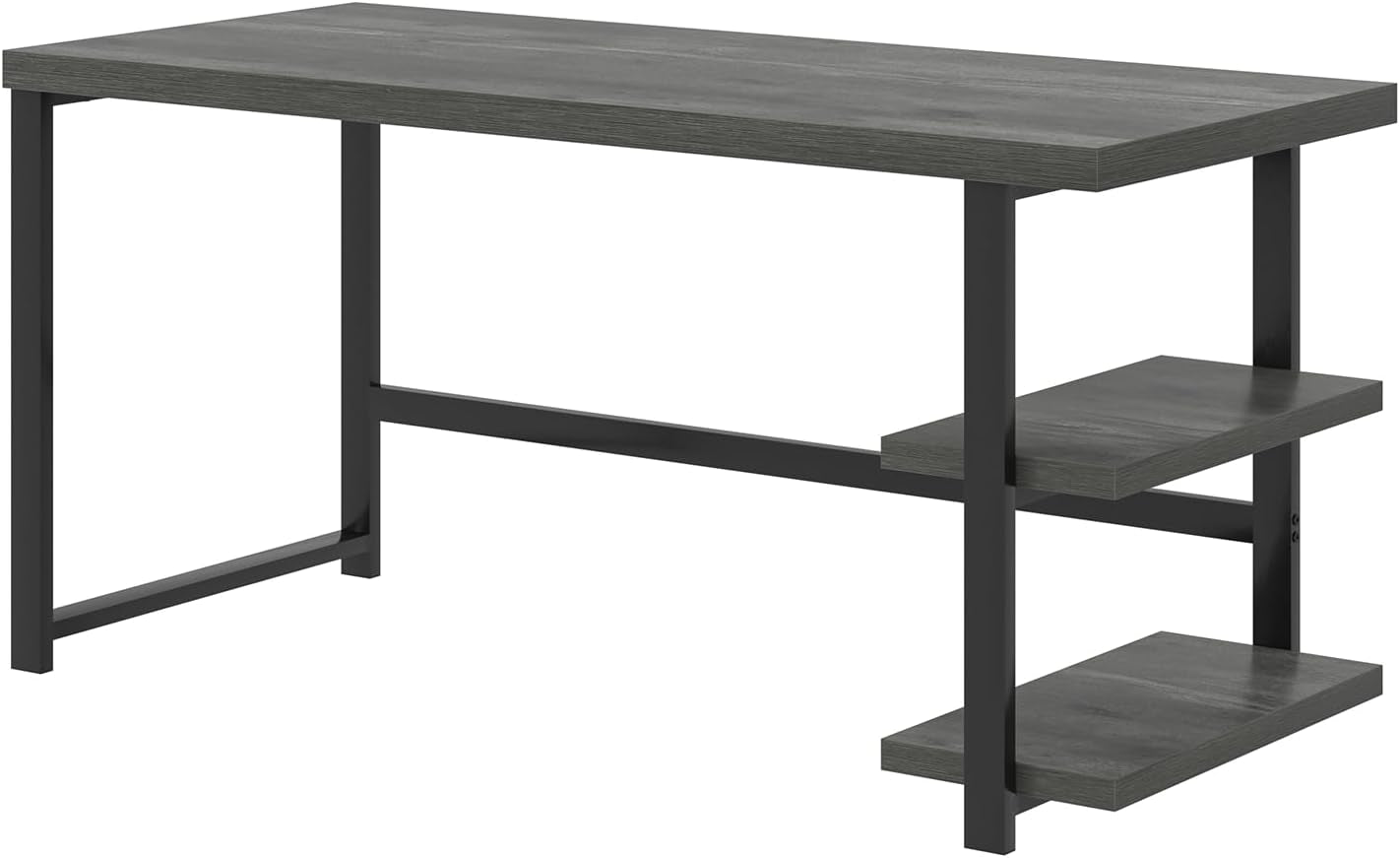 Industrial Computer Desk, Home Office Desk with Storage Shelves, Wood Study Writing Table for Bedroom, Living Room, Grey, 53 Inch