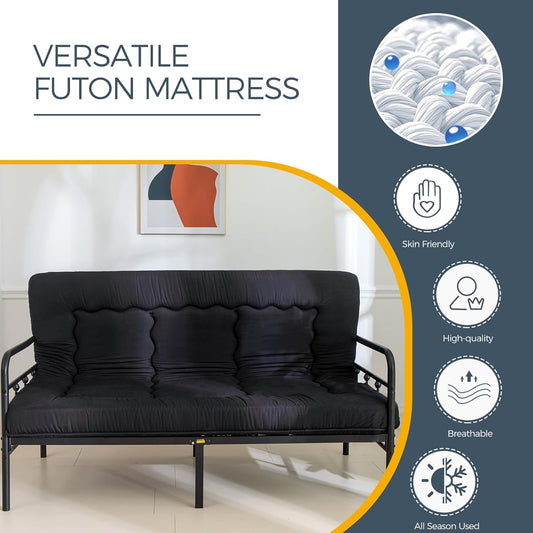 6" Thick Japanese Floor Mattress Futon Mattress, Foldable Tatami Pad for Adults, Roll up Floor Bed for Guest Room Bedroom RV, Black, Queen