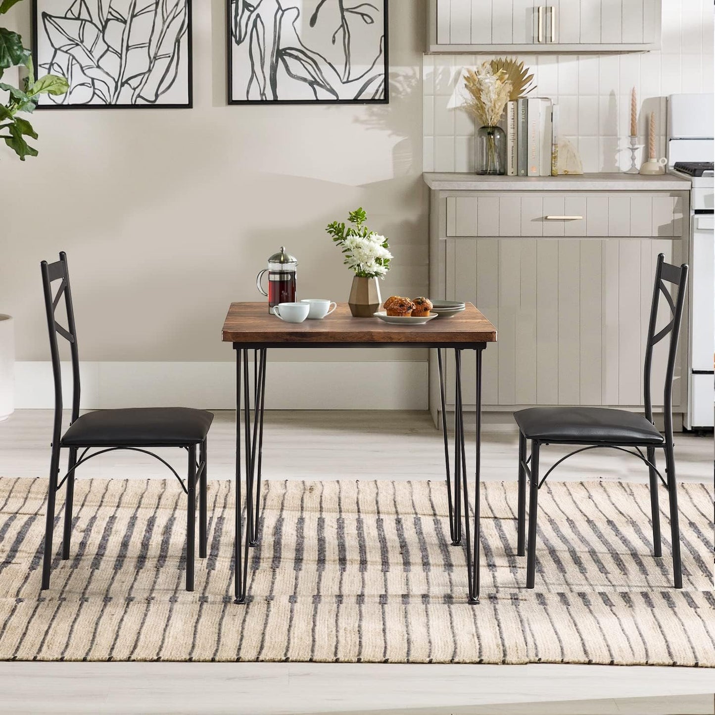 Kitchen Dining Room Table Set with 2 Chairs for Small Space, Apartment,Metal Steel Frame