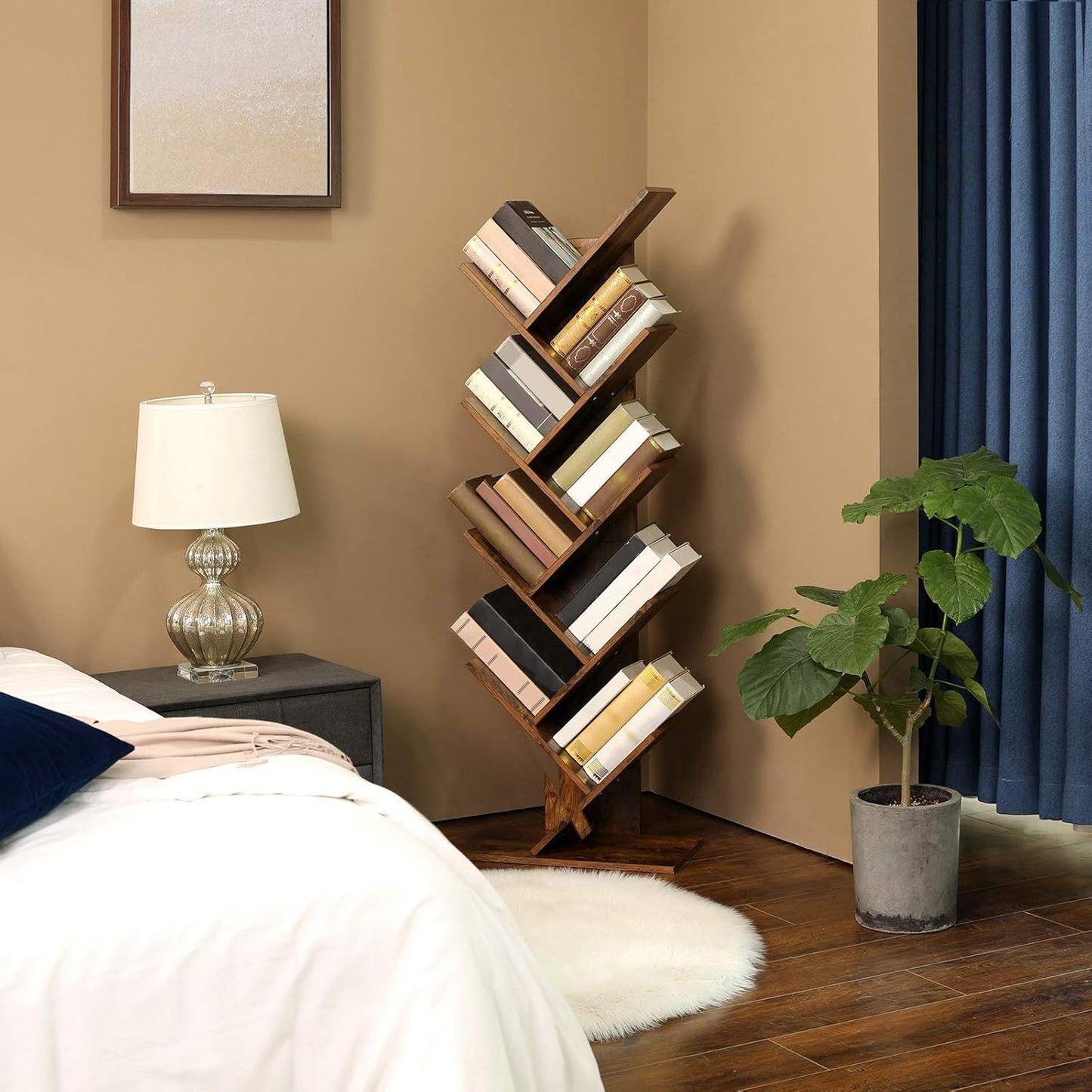 Tree Bookshelf, 5-Tier Bookcase, Small Bookshelf, Space-Saving Corner Shelf, Book Tree, Holds Books, Cds, Games, for Bedroom, Living Room, Home Office, Cloud White ULBC183T14