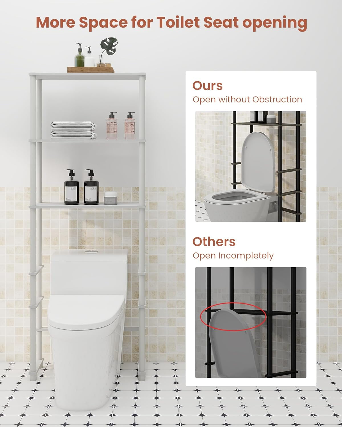 Over Toilet Rack, behind Toilet Storage for Bathroom Balcony Laundry, Grey/Black