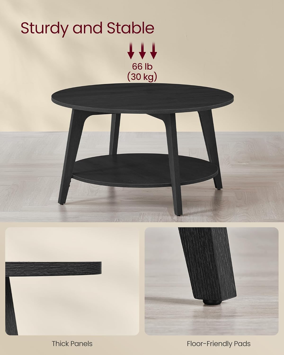 round Coffee Table, 2 Tier Coffee Table with Storage, for Living Room, 31.5 X 17.7 Inches, Easy to Assemble, Snow White ULCT243W14