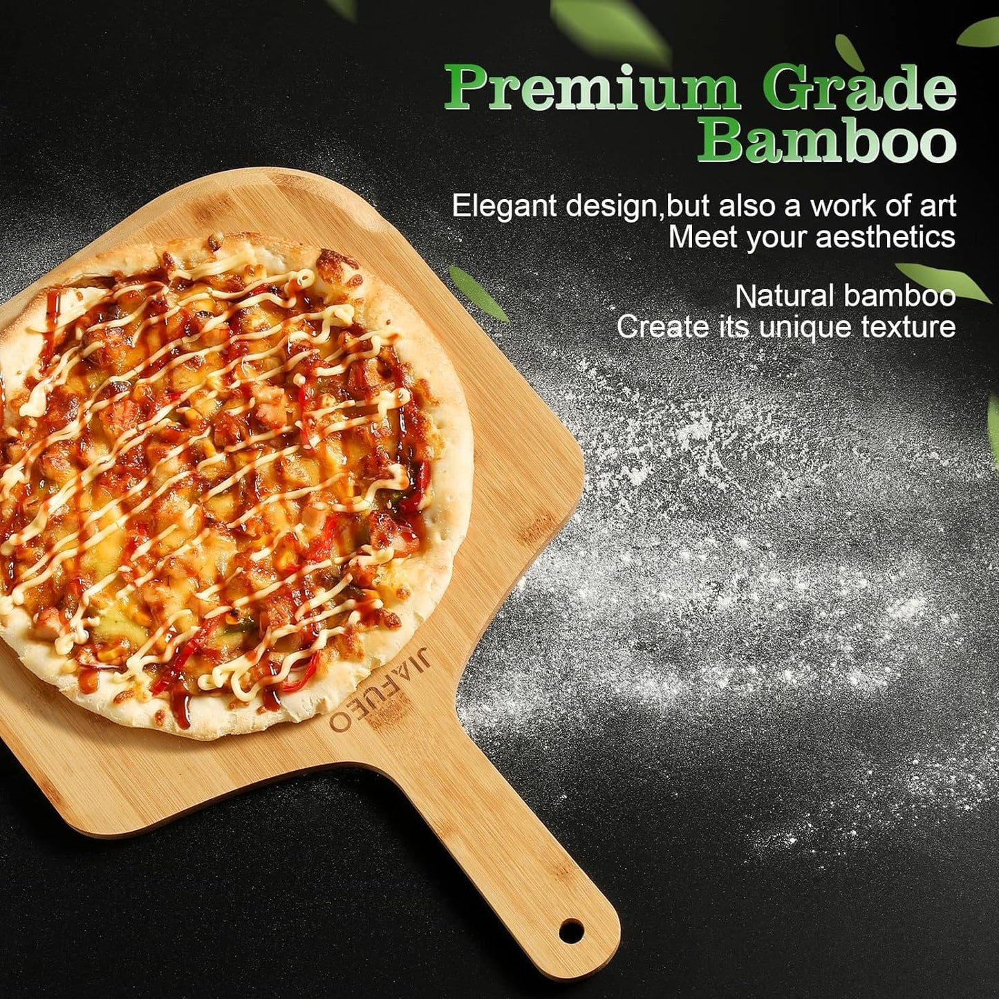 Pizza Peel 12 Inch, Bamboo Pizza Paddle Spatula - Wooden Serving Board, Oven Accessory for Baking Homemade, Wood Cutting Board for Cheese Bread Fruit Vegetables
