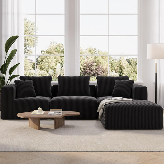 106" Modular Sectional Sofa, Modern Cloud Sectional Couch with Smarts Coil™ Support, L-Shape Boneless Couch for Living Room Apartments Bedroom, No Assembly Required (3 Seater + 1 Ottoman)