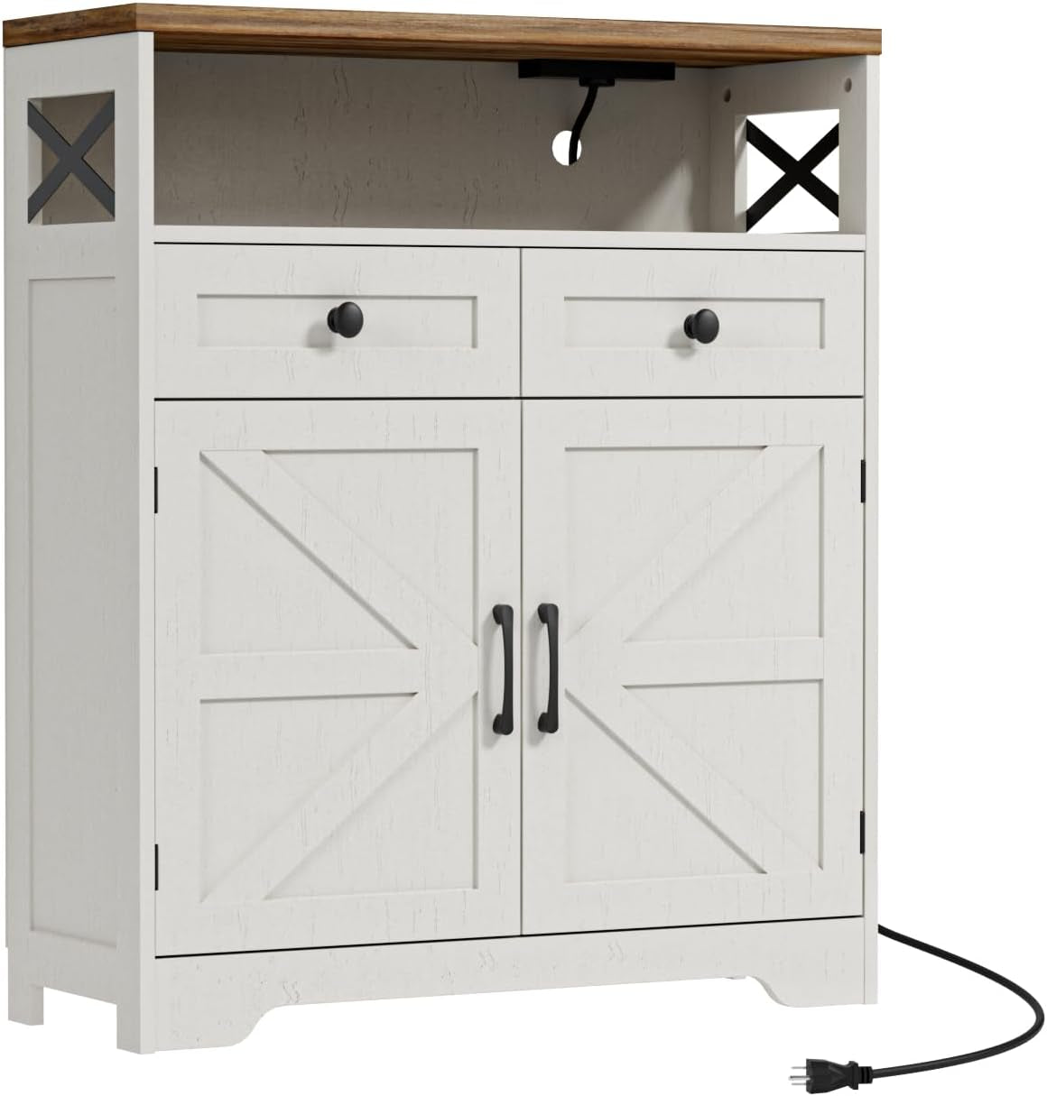 31.5" White Storage Cabinet with Doors and Drawers, Farmhouse Sideboard Buffet Cabinet with Storage, Kitchen Pantry Hutch, Coffee Bar Table Station for Kitchen, Livingroom, Dining Room