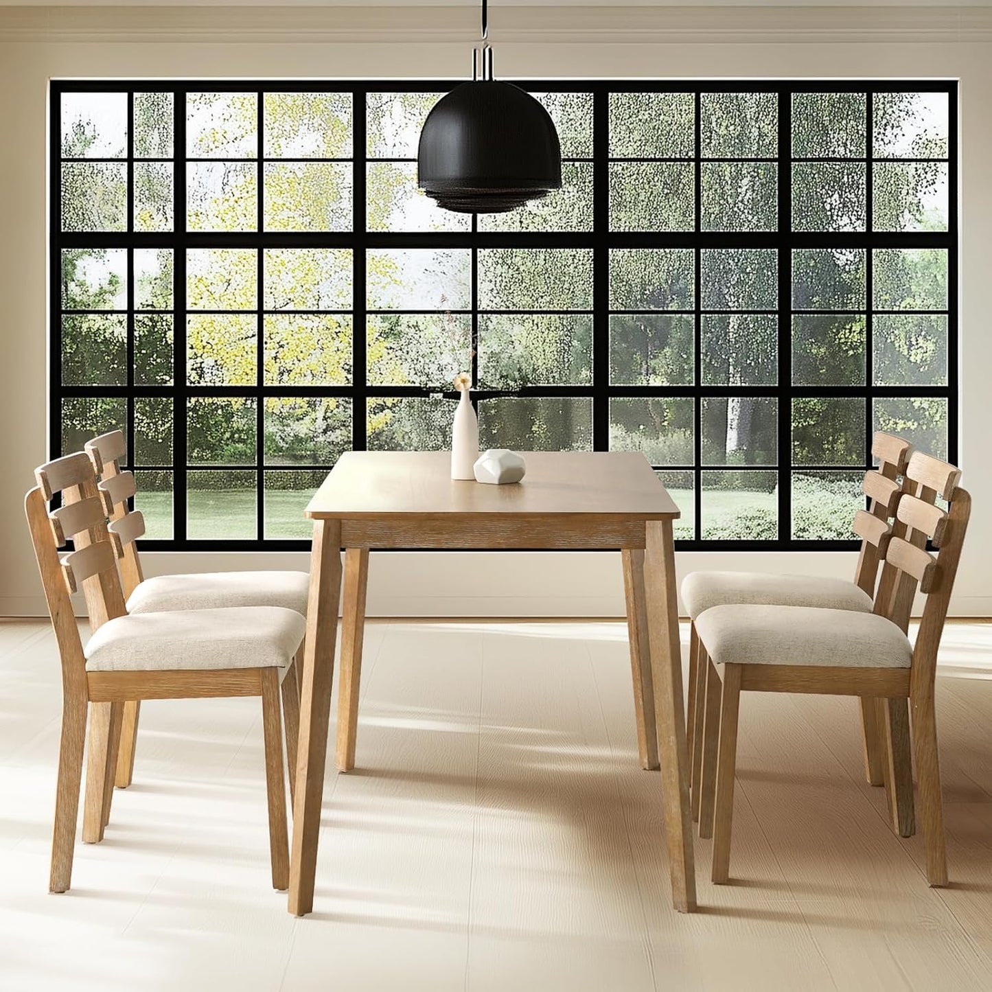 Farmhouse Dining Table Set for 4, Wooden Dining Roon Table and Solid Wood Chairs, 5-Piece Modern Dining Set Home, Kitchen, Dining Room, 4 Upholstered Chairs, Rubberwood Legs