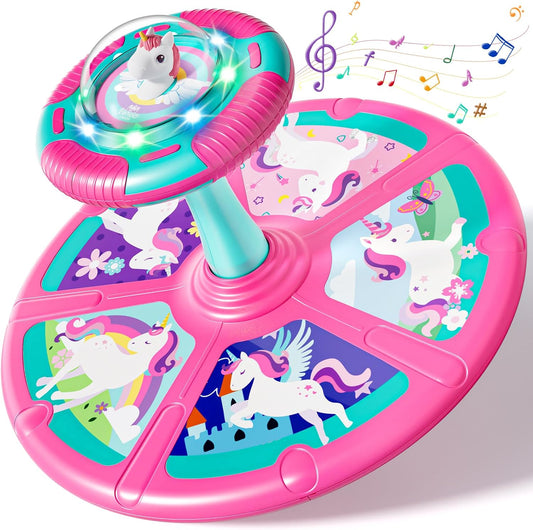 Sit and Spin Toys for Toddlers 1-3 Girls, Toddler Sit N Spin with Lights and Music, 360°Spinning Seat for Body Balance Training, Sensory Toys Birthday Gift for Kids 2-4