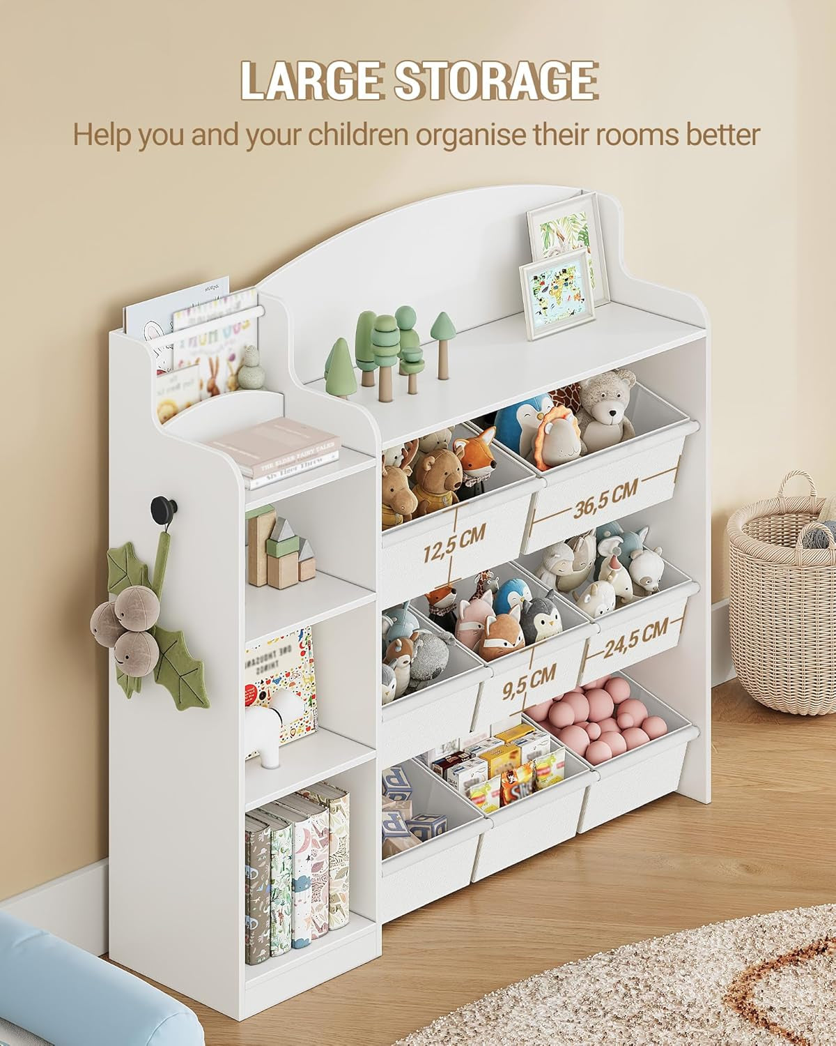 Toy Storage Organizer, Toy Shelf with 8 Storage Bins, Playroom Storage, Kids Bookshelf, 4-Tier Toddler Bookshelf for Children'S Room, Bedroom, Living Room, Study Room, Nursery White KB42003W