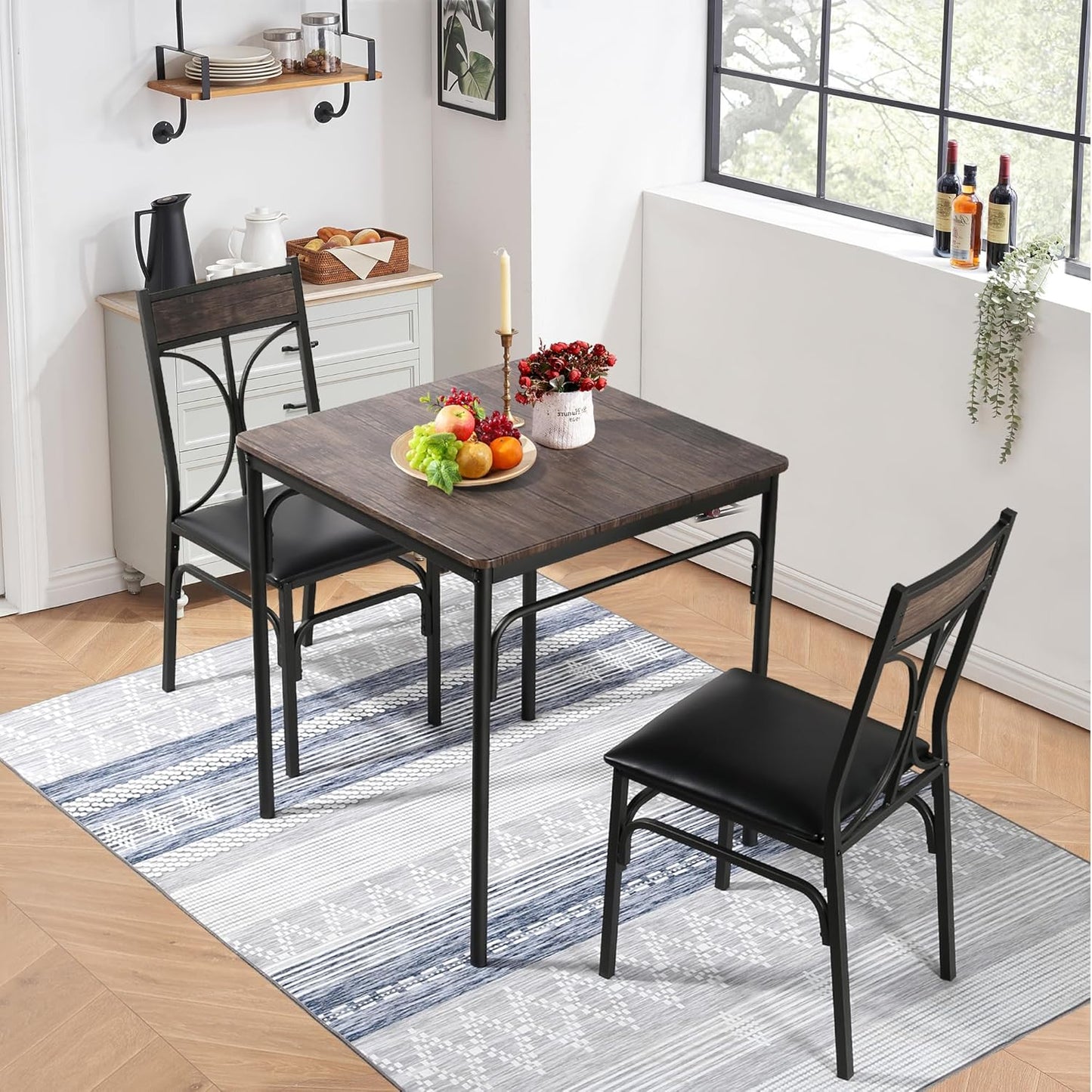 Kitchen Dining Room Table Set with 2 Chairs for Small Space, Apartment,Metal Steel Frame
