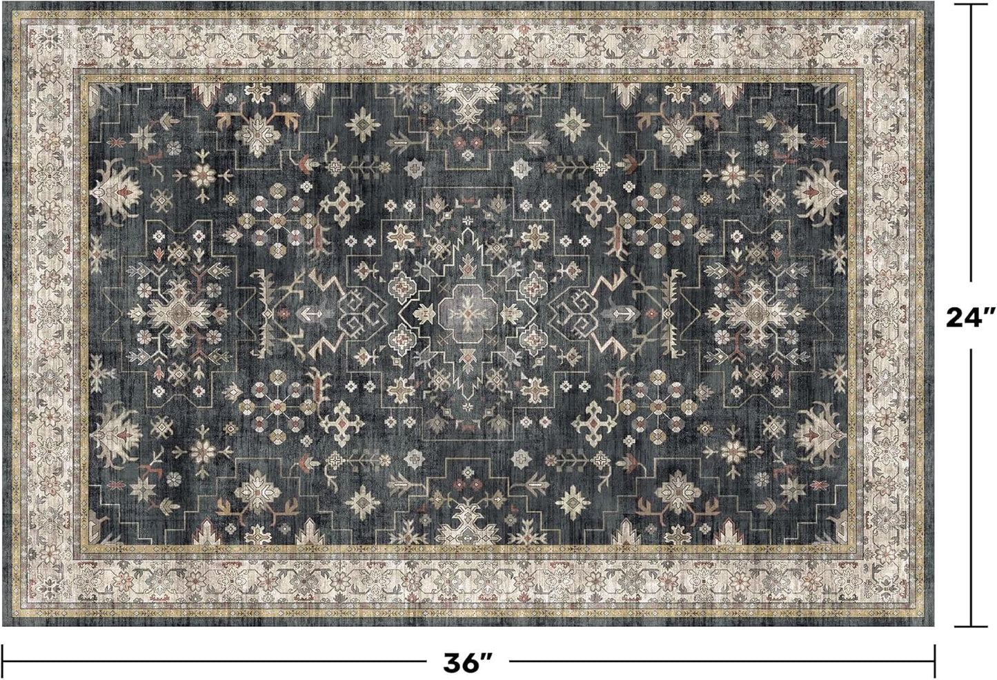 Black Washable Entry Rug, 2X3 Small Rugs for Entryway Kitchen Bathroom Door Mat Indoor Entrance, Non Slip Rubber Backing, Stain & Fade Resistant, Ashen Charcoal Floral Decor