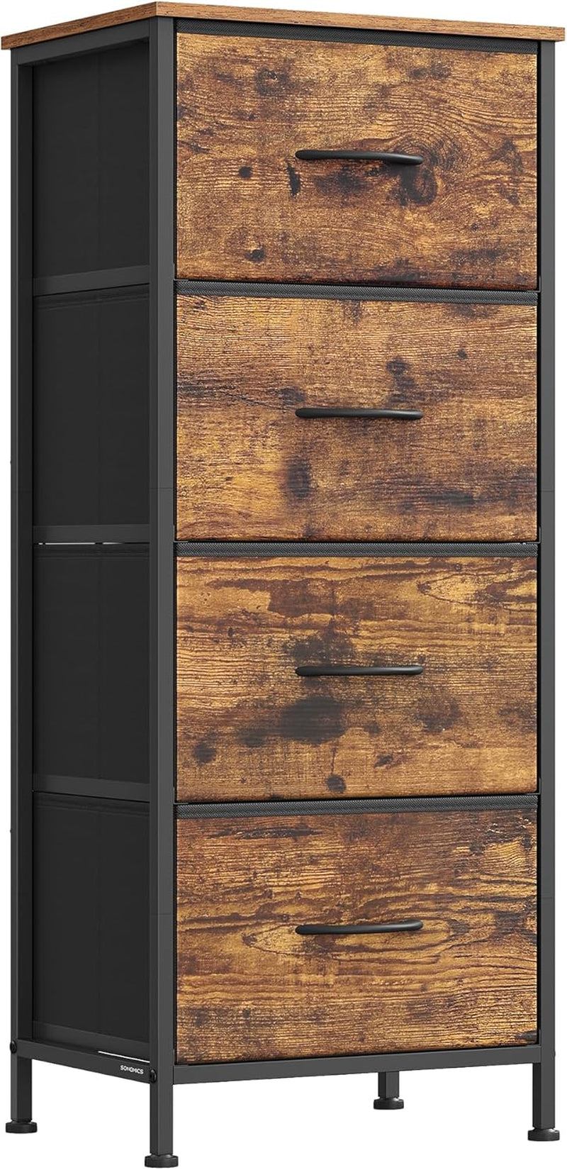 Dresser for Bedroom, Chest of Drawers, TV Stand, Steel, MDF, 5 Non-Woven Fabric Drawers, Storage Organizer Unit, Closet, Entryway, Ink Black and Ebony Black ULGS322B01S