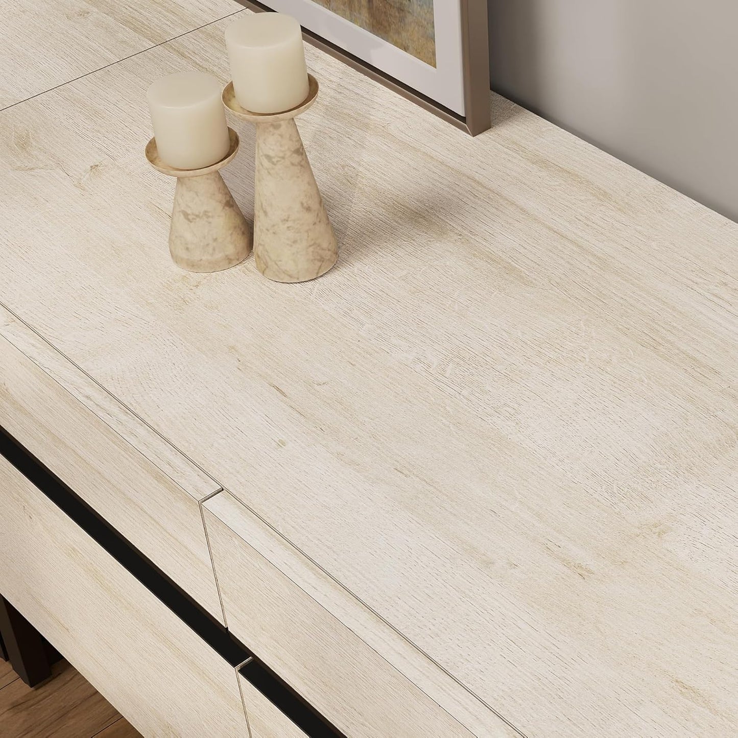 Modern TV Stand for Tvs up to 110 Inch, 3 in 1 Wood Entertainment Center Console Table with Adjustable Shelves and Metal Base for Living Room, Bedroom, Light Oak