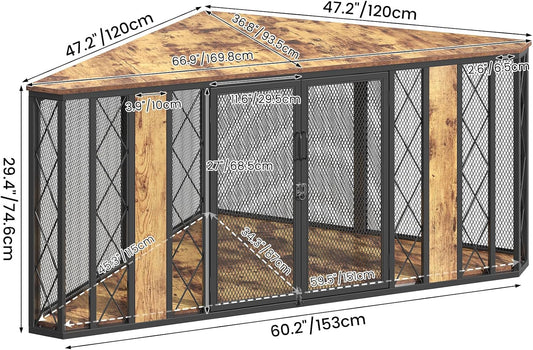 𝙎𝙖𝙪𝙙𝙞𝙨𝙢 67" XL Corner Dog Crate Furniture, Large Wooden Dog Kennel Furniture with 2 Doors, Decorative Dog Crate, Dog Kennel TV Stand End Table for Small to Large Dogs