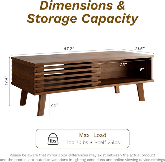 Living Room Table Sets of 2, Mid Century Coffee Table & Dresser TV Stand, Sliding Door Coffee Table with Storage, Modern TV Stand for Bedroom, Living Room, Walnut