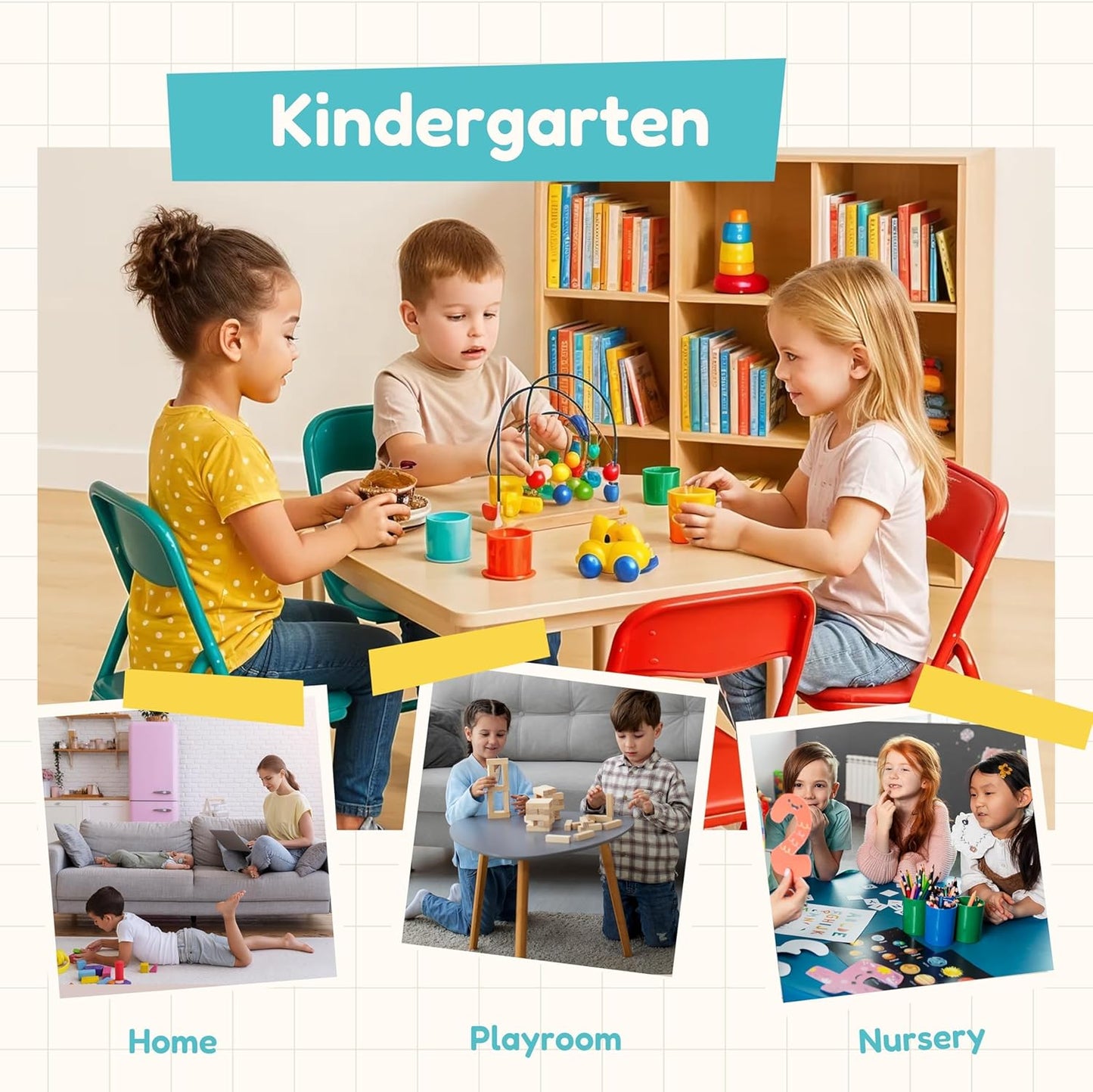 2 Pcs Kids Desk Chair Foldable with Padded Seat & Back, Metal Frame for Toddler&Children, Indoor Outdoor Portabel Use for Playroom, Bedroom, Kitchen, Folding for Easy Storage, Green+Red