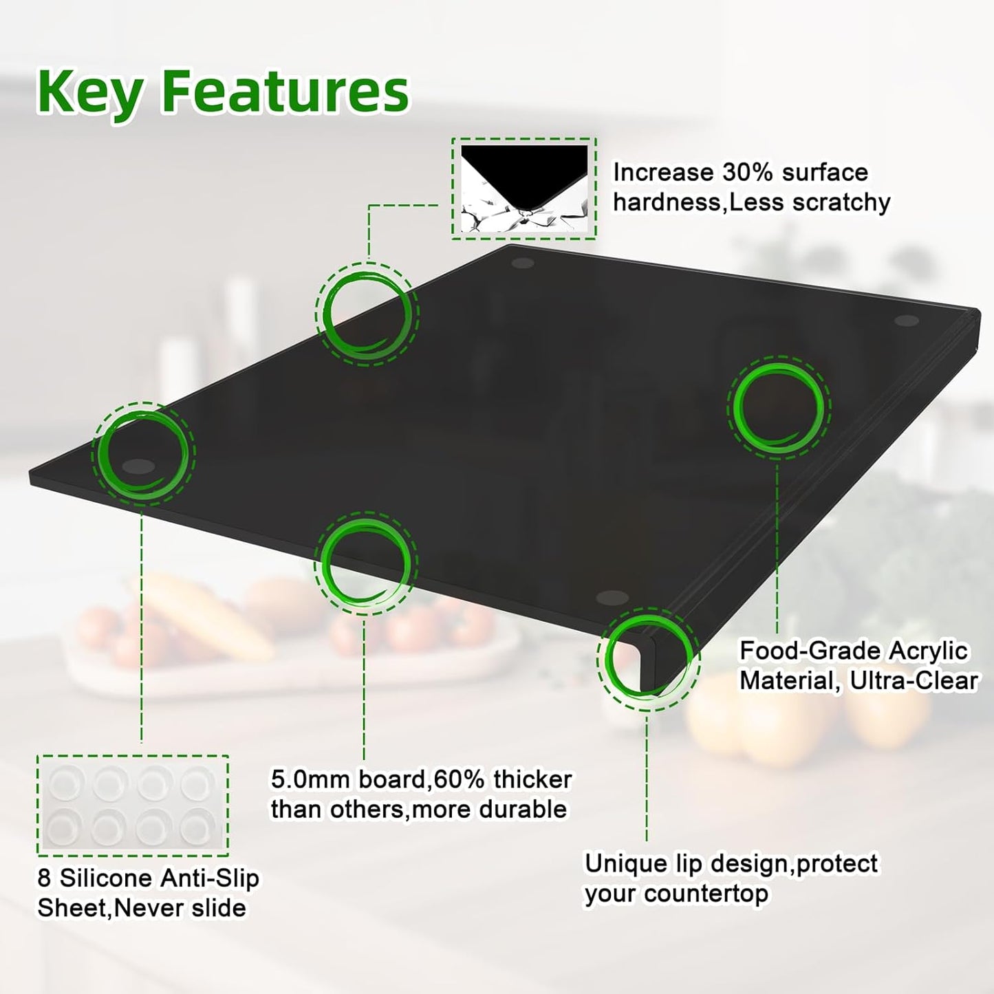 Acrylic Cutting Board with Counter Lip | 60% Thicker & Durable | Bpa-Free & Food-Safe Kitchen Tool | Perfect for Protecting Countertops | Versatile & Easy to Clean | Ideal for Home & Professional Use