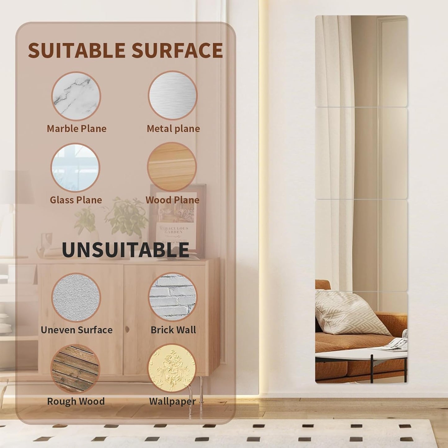 4 Pack Acrylic Mirrors for Wall,8 X 8 Inch Self Adhesive Frameless Small Mirror Tiles, Flexible Plastic Mirror Sheets for Bedroom Home Gym Door (4Pcs 8×8Inch)