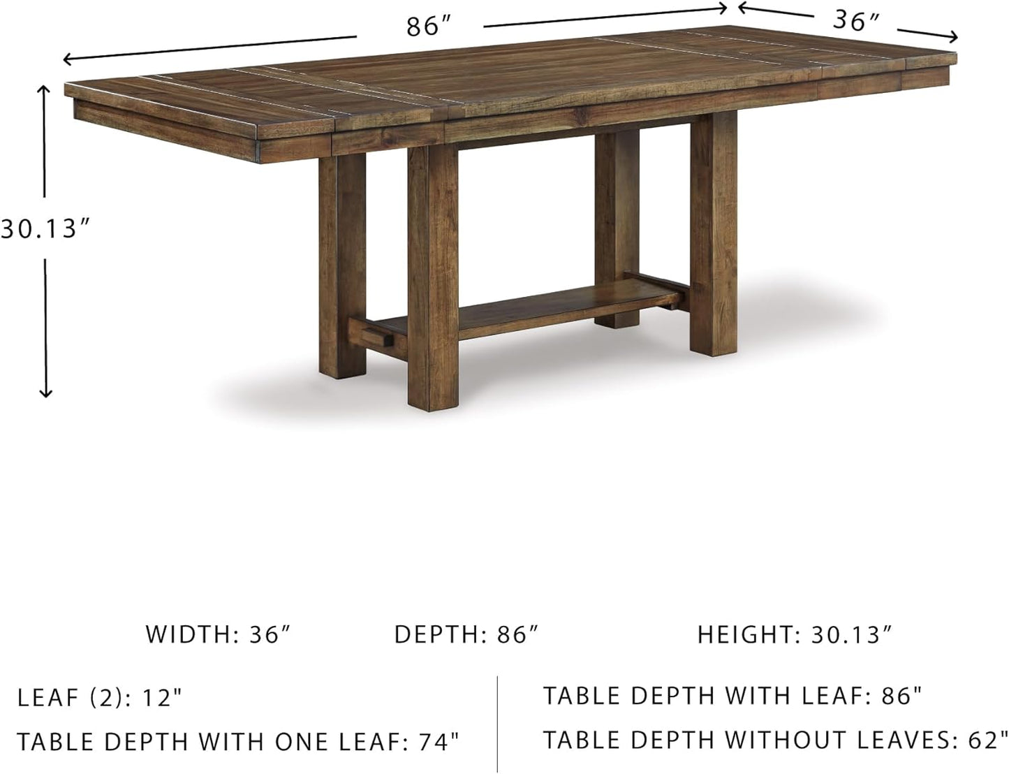 Moriville Farmhouse 36” X 30” Dining Extension Table, Seats up to 8, Brown