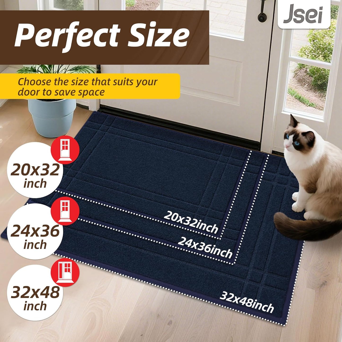 Entryway Rugs Doormat 20"X32", Non-Slip Dirt Trapper Door Mats Indoor, Washable Absorbent and Stain Resist Welcome Floor Mat for Front Door, Dog Door Mat, Muddy Wet Shoes & Paws, Brown