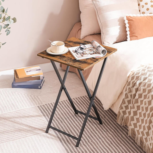 Folding TV Tray Table, Wooden TV Tray, Portable Sofa Side Table, Industrial Snack Table End Table for Small Spaces, Space-Saving, Easy to Install and Fold, Rustic Brown and Black BF27BZ01
