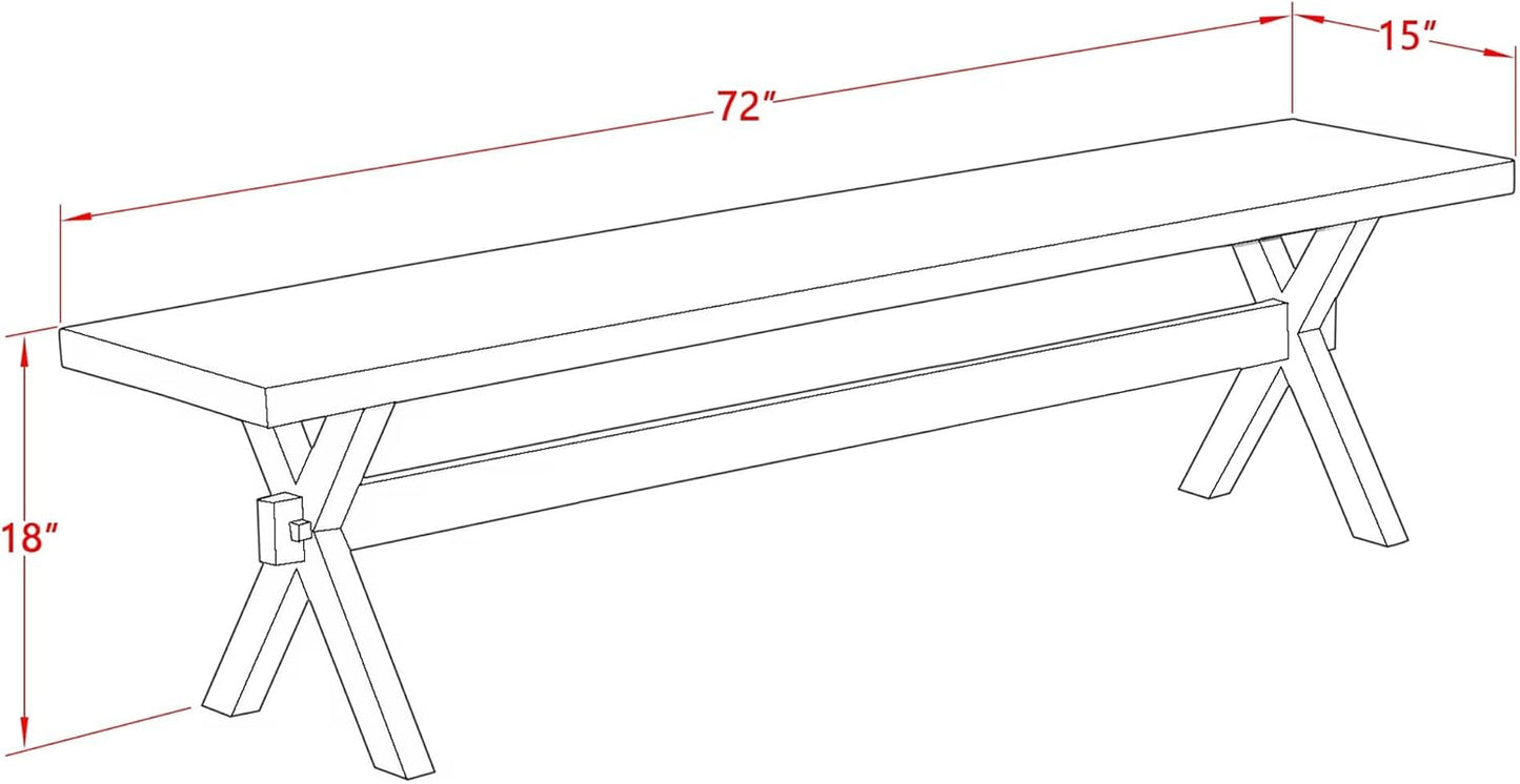 XB777 X-Style Modern Dining Room Bench with Wooden Seat, 72X15X18 Inch, Multi-Color