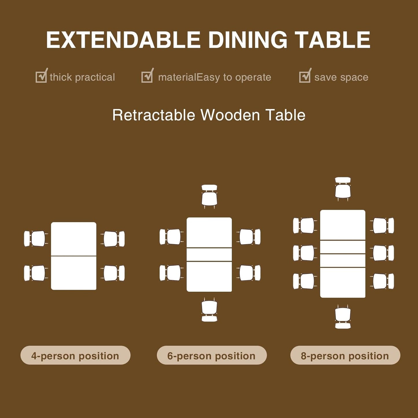 Extendable Dining Table for 6 8 10, 55'' to 78" Wood Kitchen Table Mid Century Modern Large Transformer Rectangle Dining Room Table Space Saving for Small Apartment Conference, Oak
