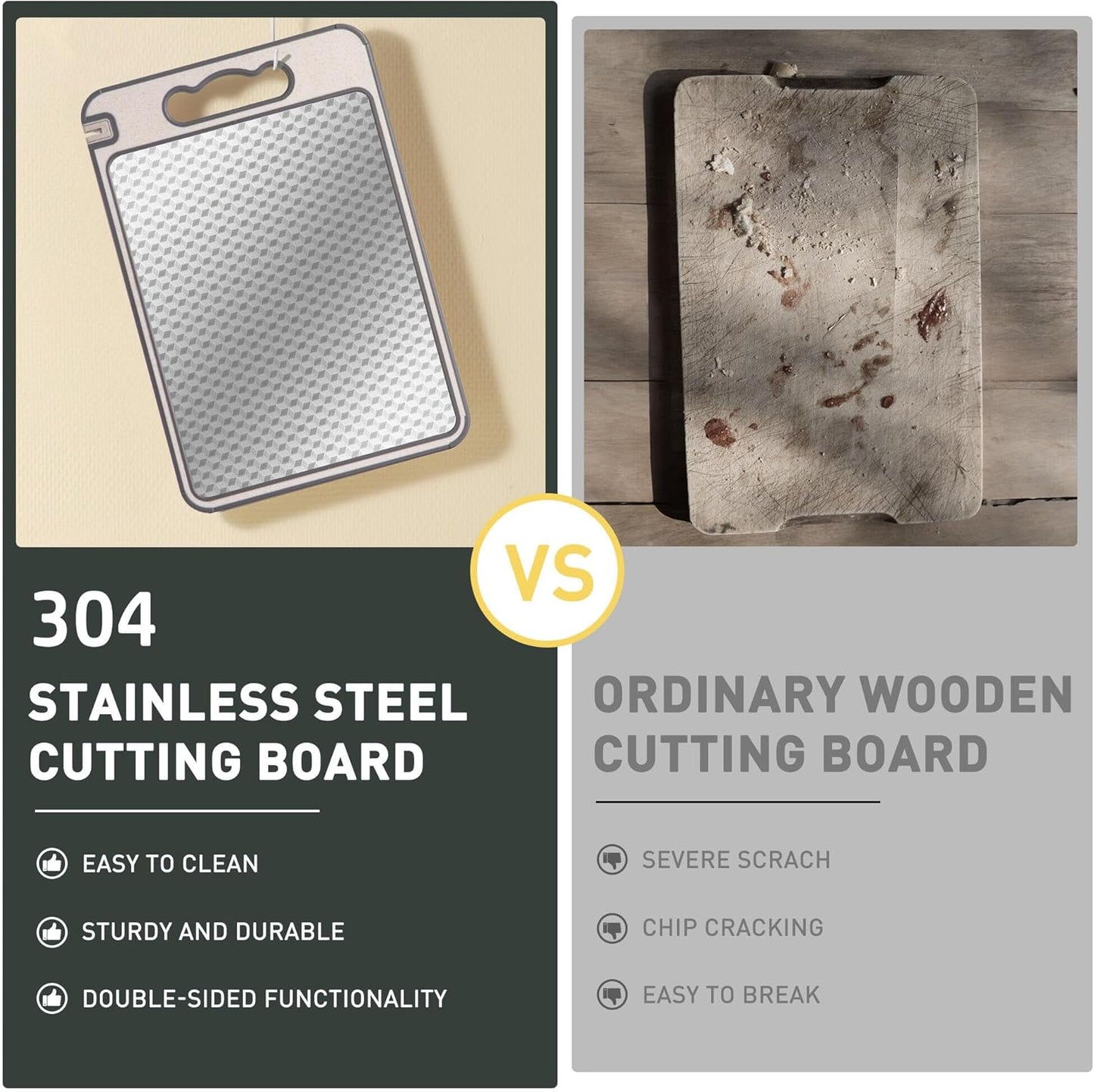 Stainless Steel Cutting Board with Handle Non-Toxic Chopping Large Big Small Metal Carving Kitchen Meat Butcher Block Not Titanium Wood Bamboo Glass Marble Stone Rubber Plastic Sink