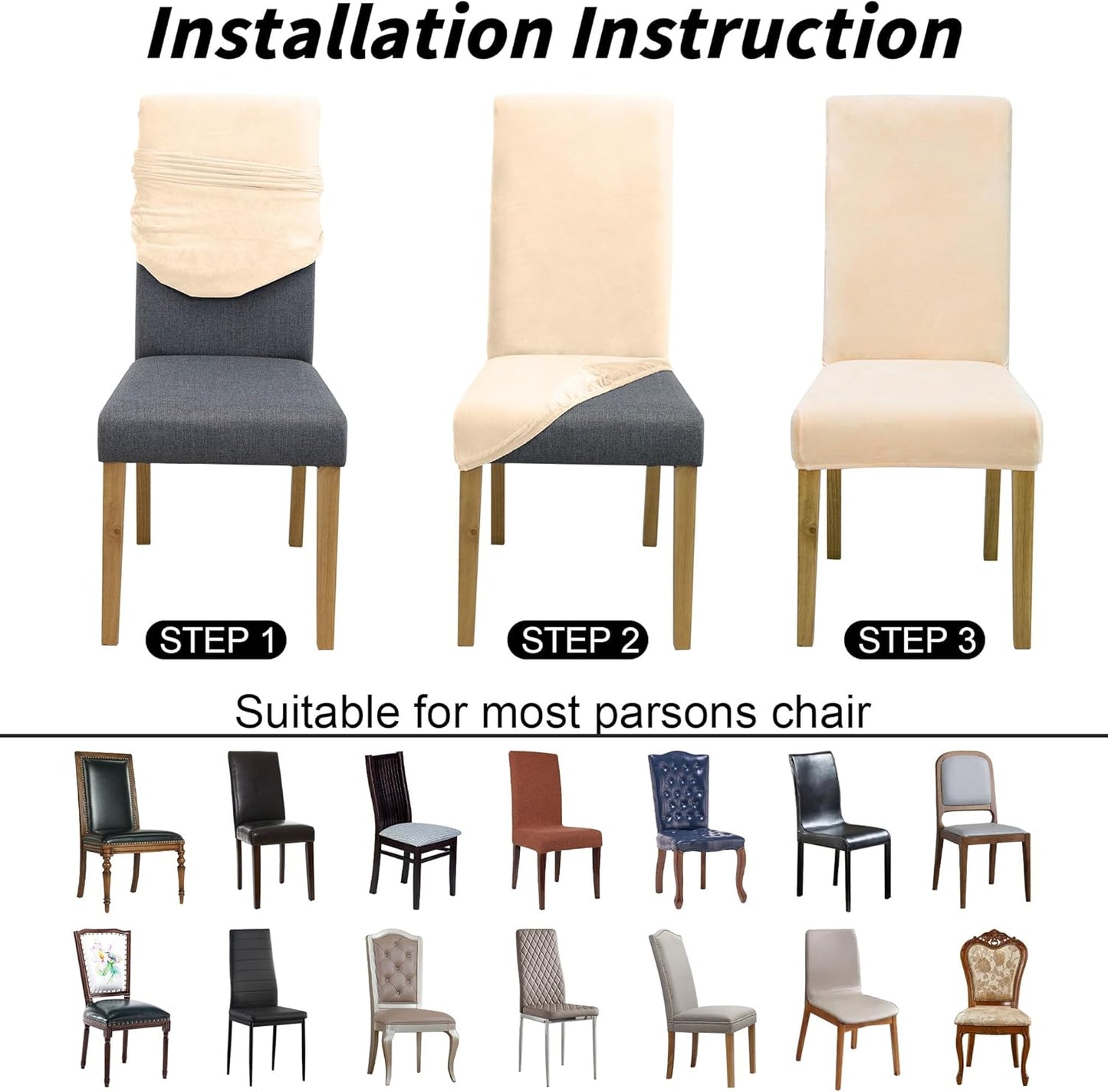 Velvet Dining Chair Covers,Dining Room Chair Covers Set of 4,Stretch Kitchen Chair Cover,Soft Washable Dining Chair Cover,Parsons Chair Slipcovers Protective,For Home,Restaurant,Banquet (Cream)
