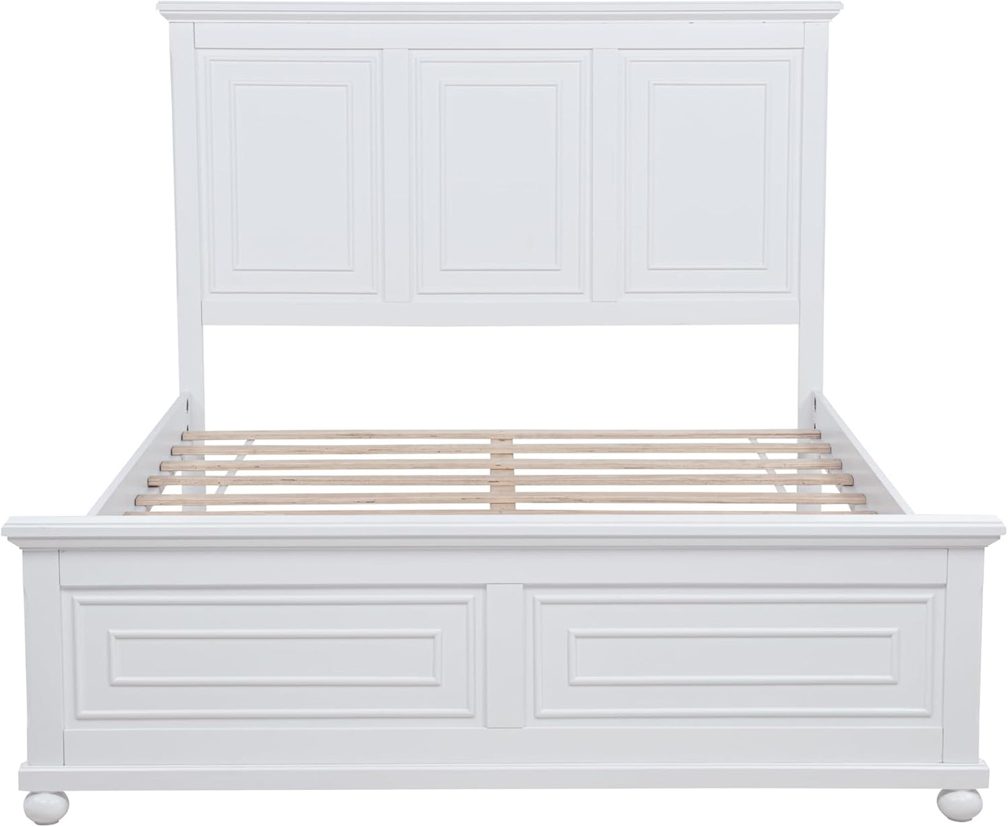 Farmhouse Queen Size Bed Frame with 52" Tall Headboard, Wood Platform Bed Frame with Footboard, Mid-Centery Queen Beds with Slats Support, No Box Spring Needed, White