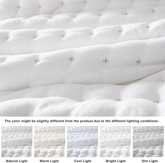 White King Size Quilt Bedding Sets with Pillow Shams, Lightweight Soft Bedspread Coverlet, Quilted Blanket Thin Comforter Bed Cover, All Season Summer Spring, 3 Pieces, 104X90 Inches