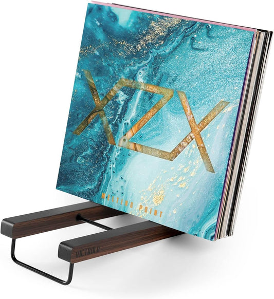 the Stand – Tabletop Vinyl Record Holder & Organizer - Holds 25+ Records, Smart Black Metal Accents, Easy No-Tool Assembly, Stylish Display for Lps (Espresso)