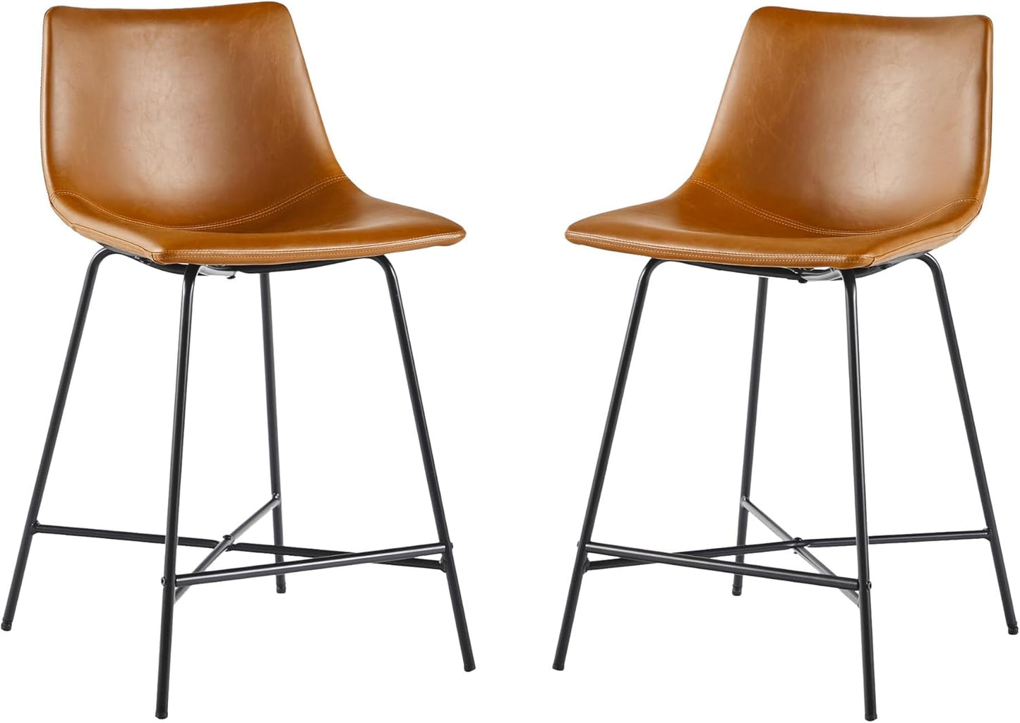Xuma Modern Faux Leather Armless Low Back Counter Stool, Set of 2, Whiskey Brown