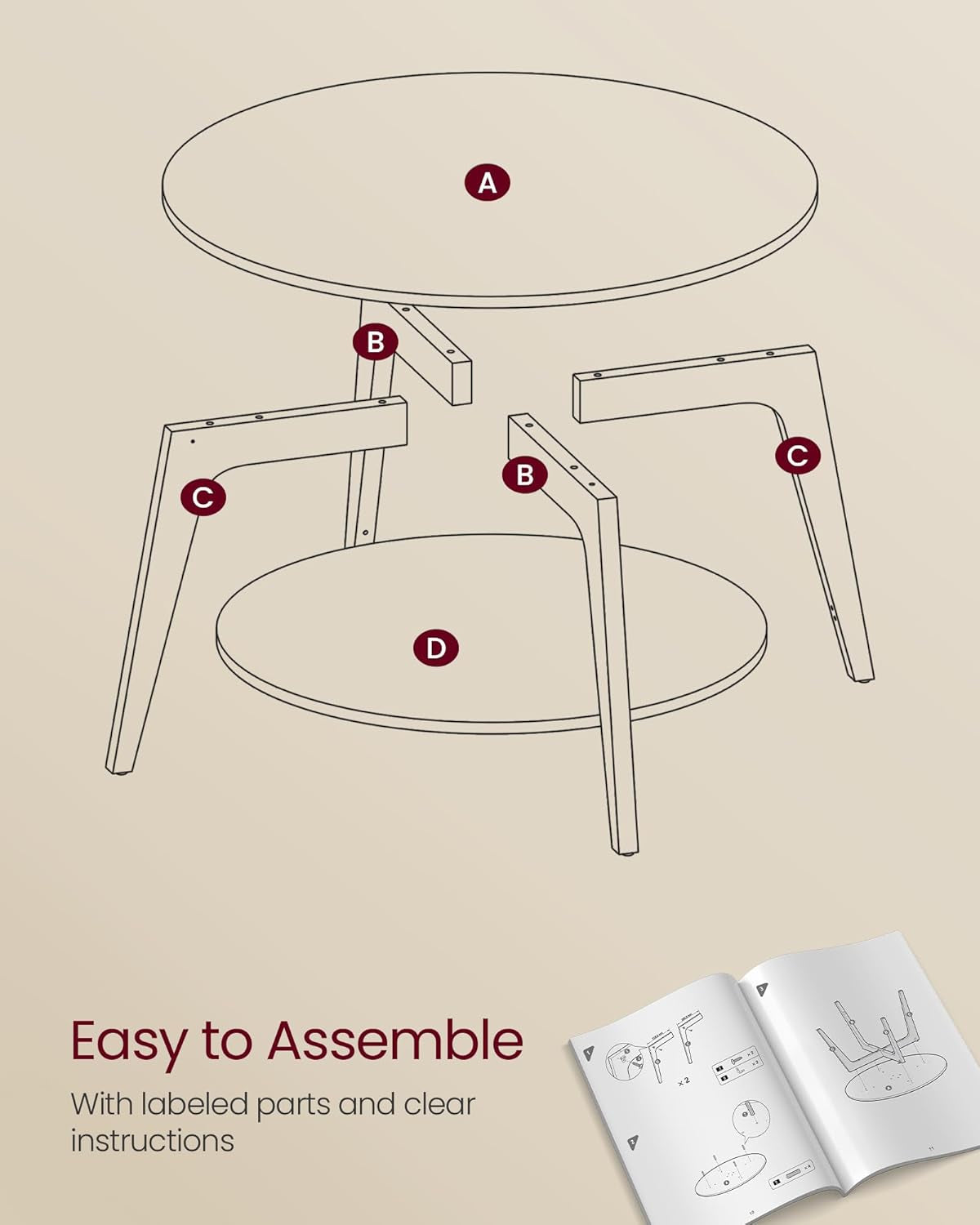 round Coffee Table, 2 Tier Coffee Table with Storage, for Living Room, 31.5 X 17.7 Inches, Easy to Assemble, Heather Greige ULCT243K02