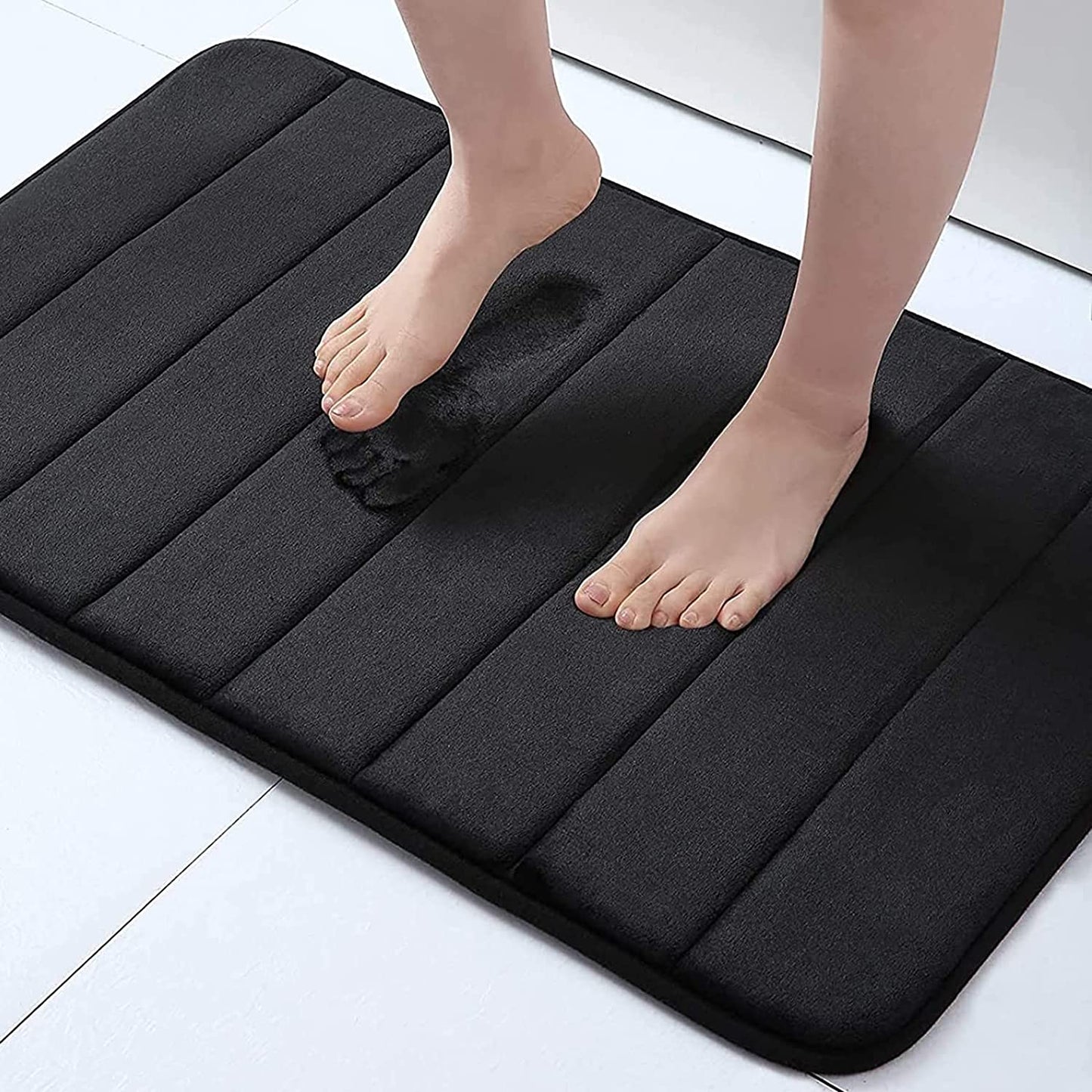 Memory Foam Bath Mat, 24" X 16", Ultra Soft and Non-Slip Bathroom Rugs, Water Absorbent and Machine Washable Bath Rug for Bathroom, Shower, and Tub, Black