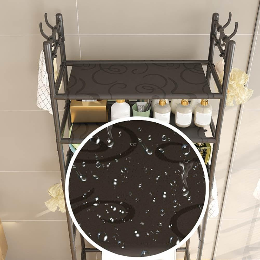 2-Tier over the Toilet Storage,Freestanding Metal Bathroom Shelves with 4 Hooks,Adjustable Shelf and Basket,Freestanding Space Saver Bathroom Shelves above Toilet for Room Black,White