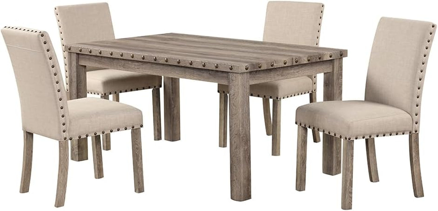Antique rustic farmhouse dining set with table and four upholstered chairs, view 9