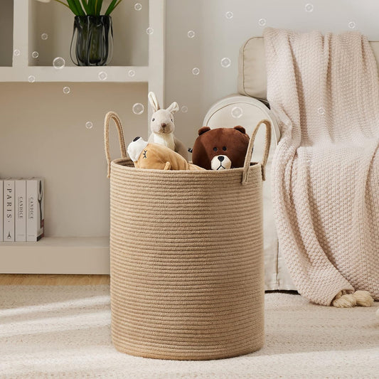 Jute Rope Laundry Hamper Basket by , 58L Tall Laundry Basket, Baby Nursery Hamper for Blanket Storage for Bedroom-Large-Jute