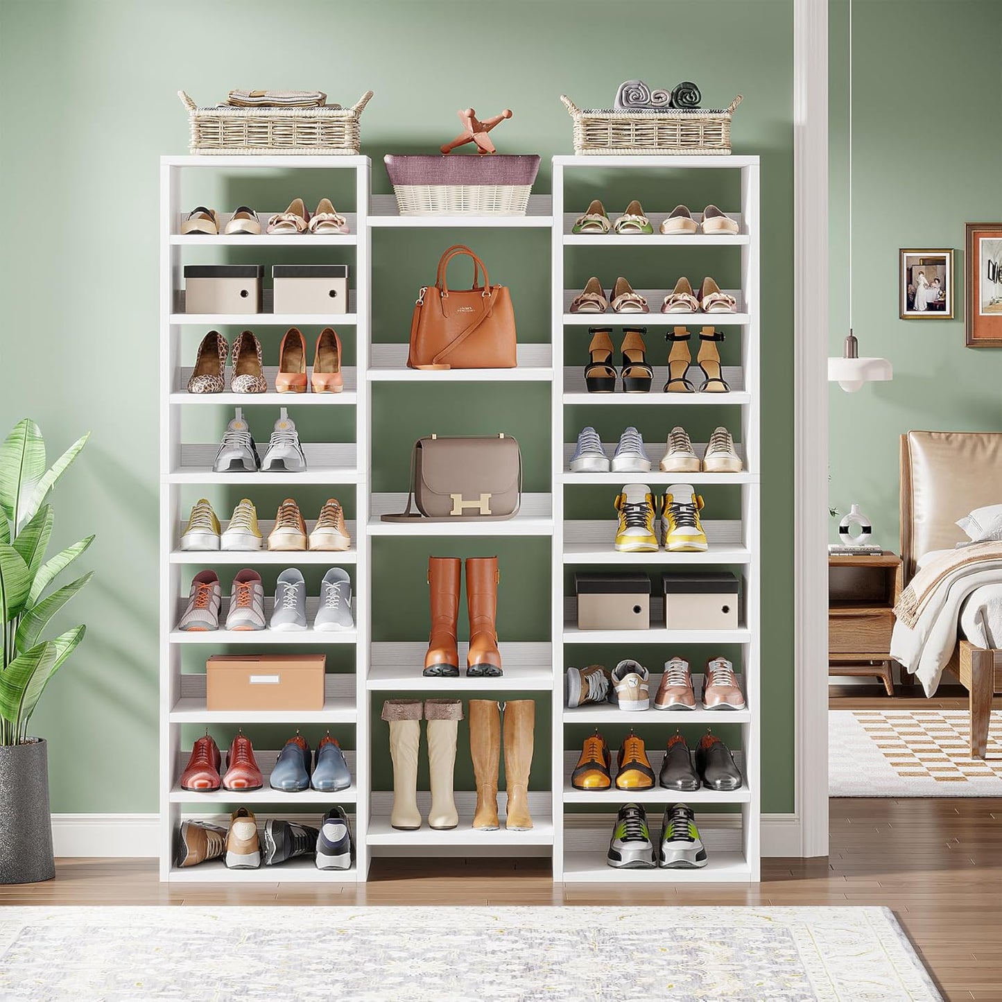 14-Tier Shoe Rack, White Shoe Storage Cabinet with 22 Open Cubbies, 46 Pairs Wide Entryway Shelf for Shoes, Modern Organizer for Closet Living Room Entryway Hallway
