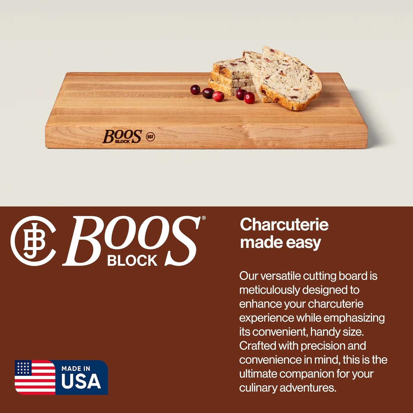 R-Board Series Rectangular Wooden Maple Cutting Board 18”X12” – 1.5” Thick, 10-Lb Reversible Butcher Block with Edge-Grain & Finger Grips – Made in the USA