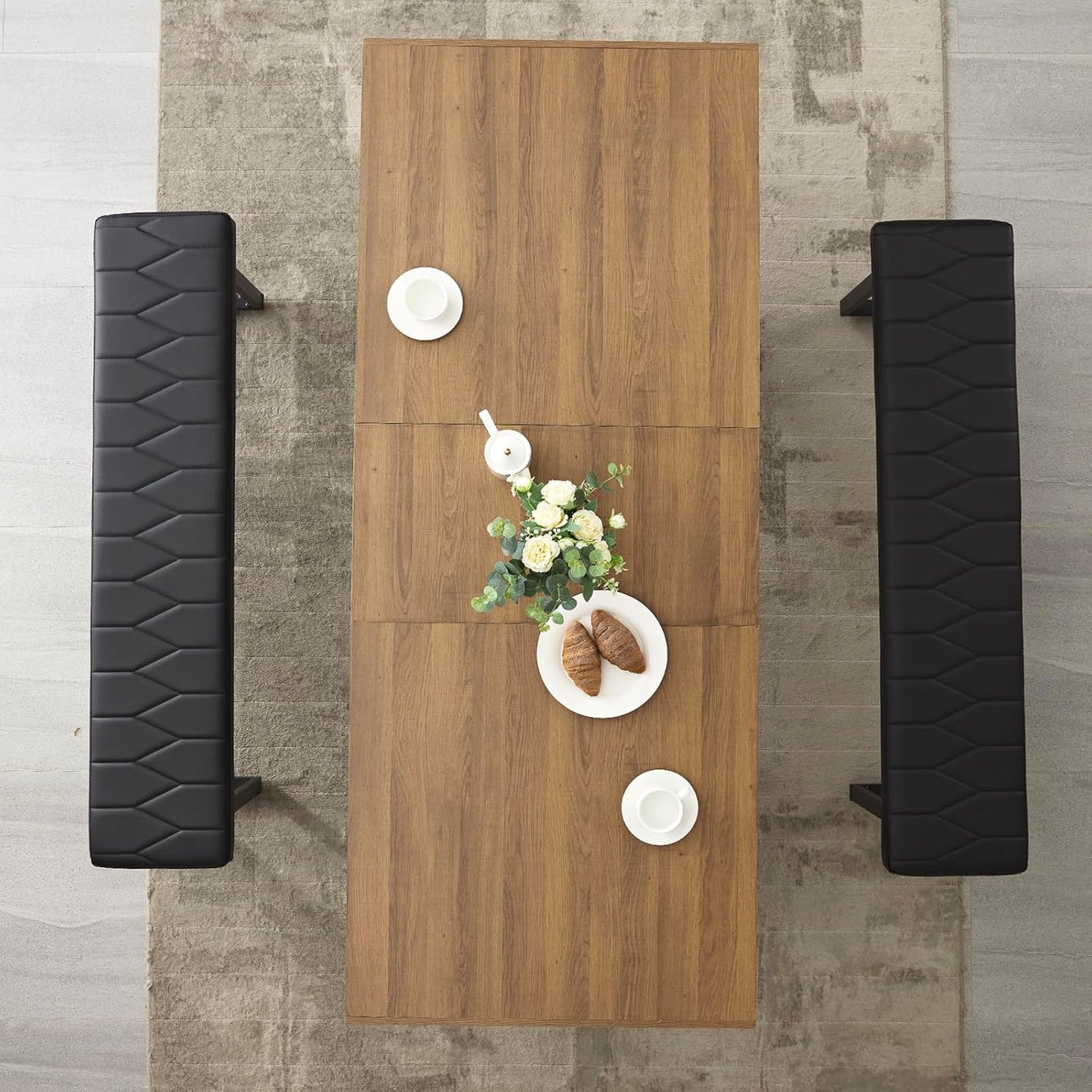 63”-79” Extendable Dining Room Table, Modern Farmhouse Wooden Kitchen Table, Long Expandable Dining Table for 6 8 10, Large Expanding Tables Conference Tables (Walnut Brown)