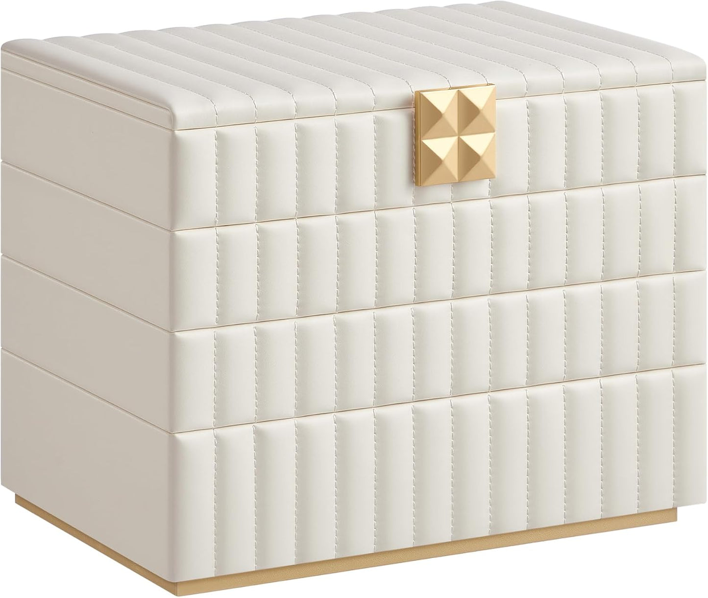 HOME Stackable Jewelry Box with Mirror, 4-Tier Jewelry Storage Organizer, PU Surface with Stitching, Floating Effect, 6.7 X 11 X 8 Inches, Cloud White, ANAH Collection UJBC181W01