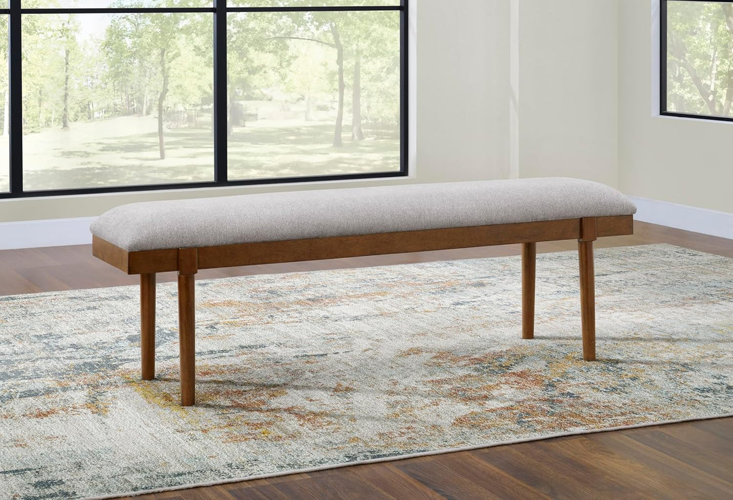 Lyncott 59" Upholstered Solid Wood Frame Dining Bench, Gray/Brown