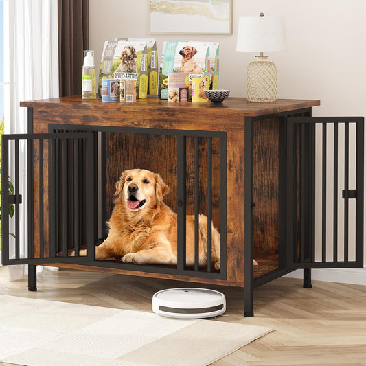 Dog Crate Furniture for 1 or 2 Dogs, Heavy Duty Single/Double Dog Crates for Small/Medium/Large Dogs, Dog Kennel Furniture Indoor as TV Stand, Small Size 55.12" L(0-20 Pounds), Brown