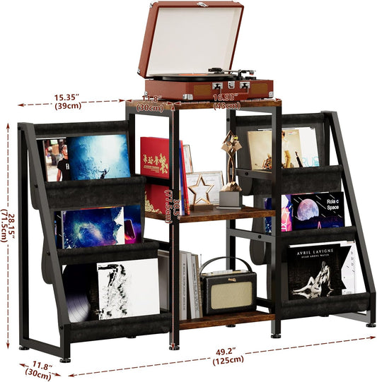 Record Player Stand with 6-Tier Vinyl Storage, Holds up to 280 Albums, Turntable Stand with Record Holder Display Shelf, Brown Record Cabinet for Media Stereo Audio