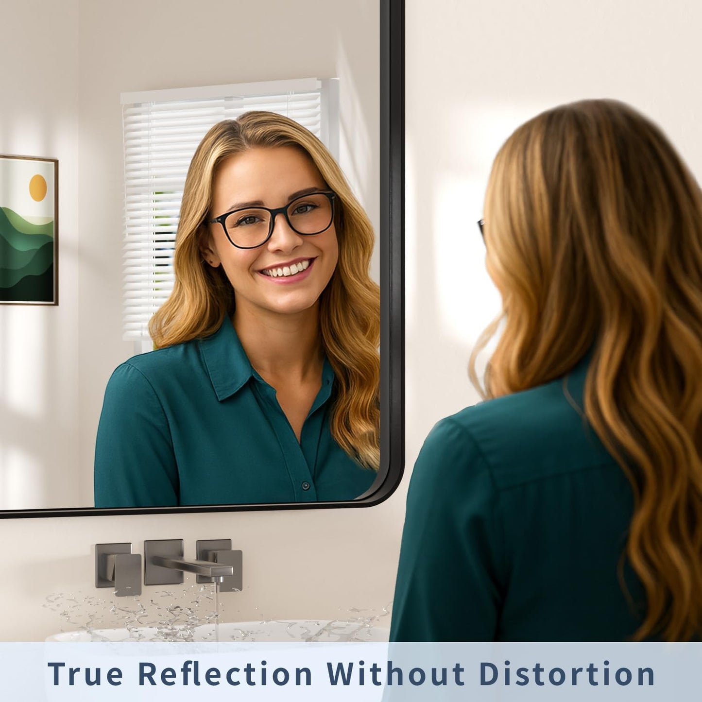24×32 Silver Bathroom Mirror for over Sink - Rectangular Bathroom Mirrors with Tempered Glass & Aluminum Frame, for Restroom Vanity, Entryway, Bedroom, Horizontal/Vertical, Rounded Corners