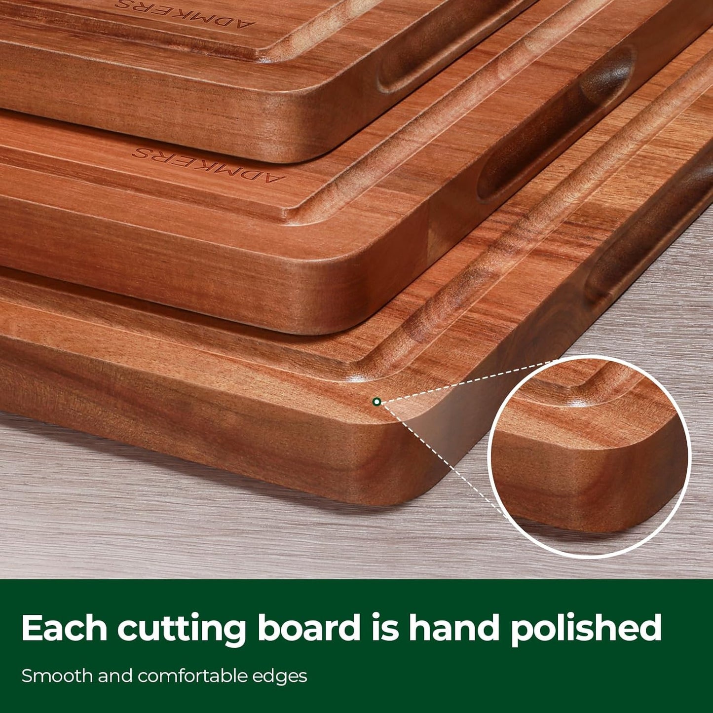 Acacia Wood Cutting Boards for Kitchen, Solid Wooden Cutting Board Set of 3, Charcuterie Board, Large Chopping Board for Meat, Cheese, Fruit, Vegetables (17X12, 12X10, 12X7 Inch)