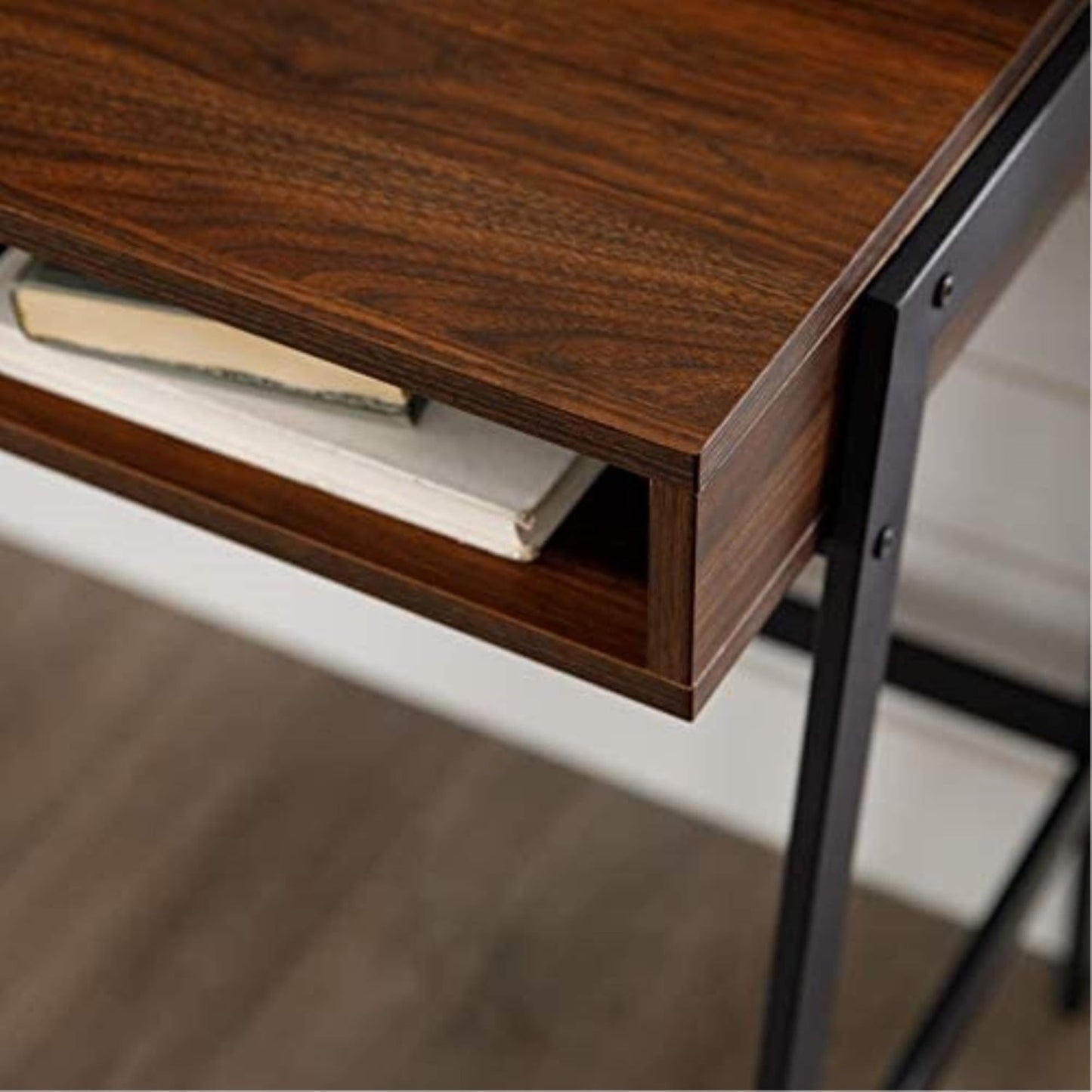 Industrial Mesh Wood Laptop Computer Writing Desk Home Office Workstation Small, 42 Inch, Dark Walnut
